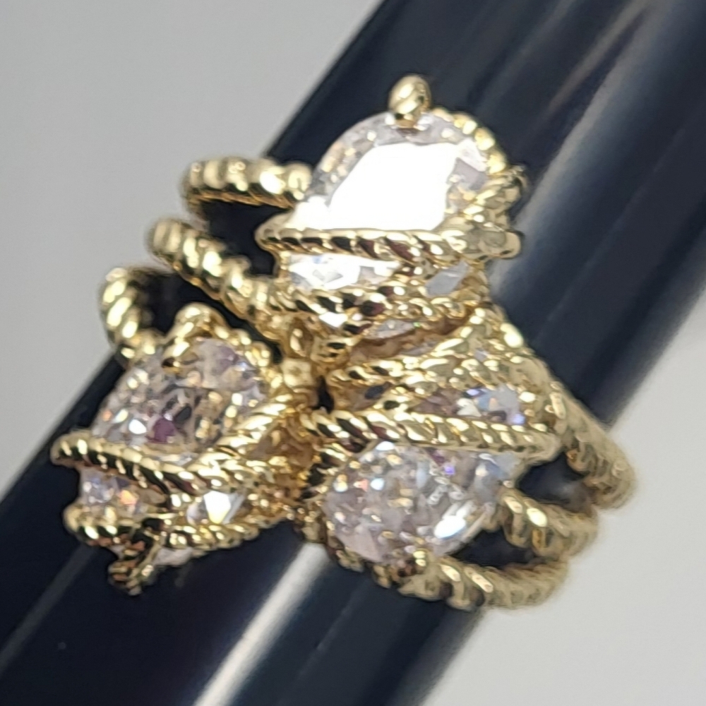 Fashion Gold Tone Multi Shank Ring With Clear Stones Size 9.5